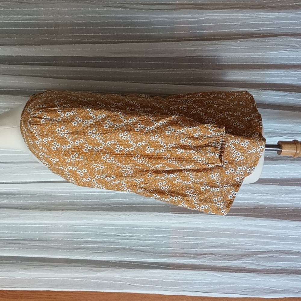 Matilda Jane Shay Ditsy Golden Mustard White Cotton Shirt Floral Peplum Top L - Picture 4 of 12